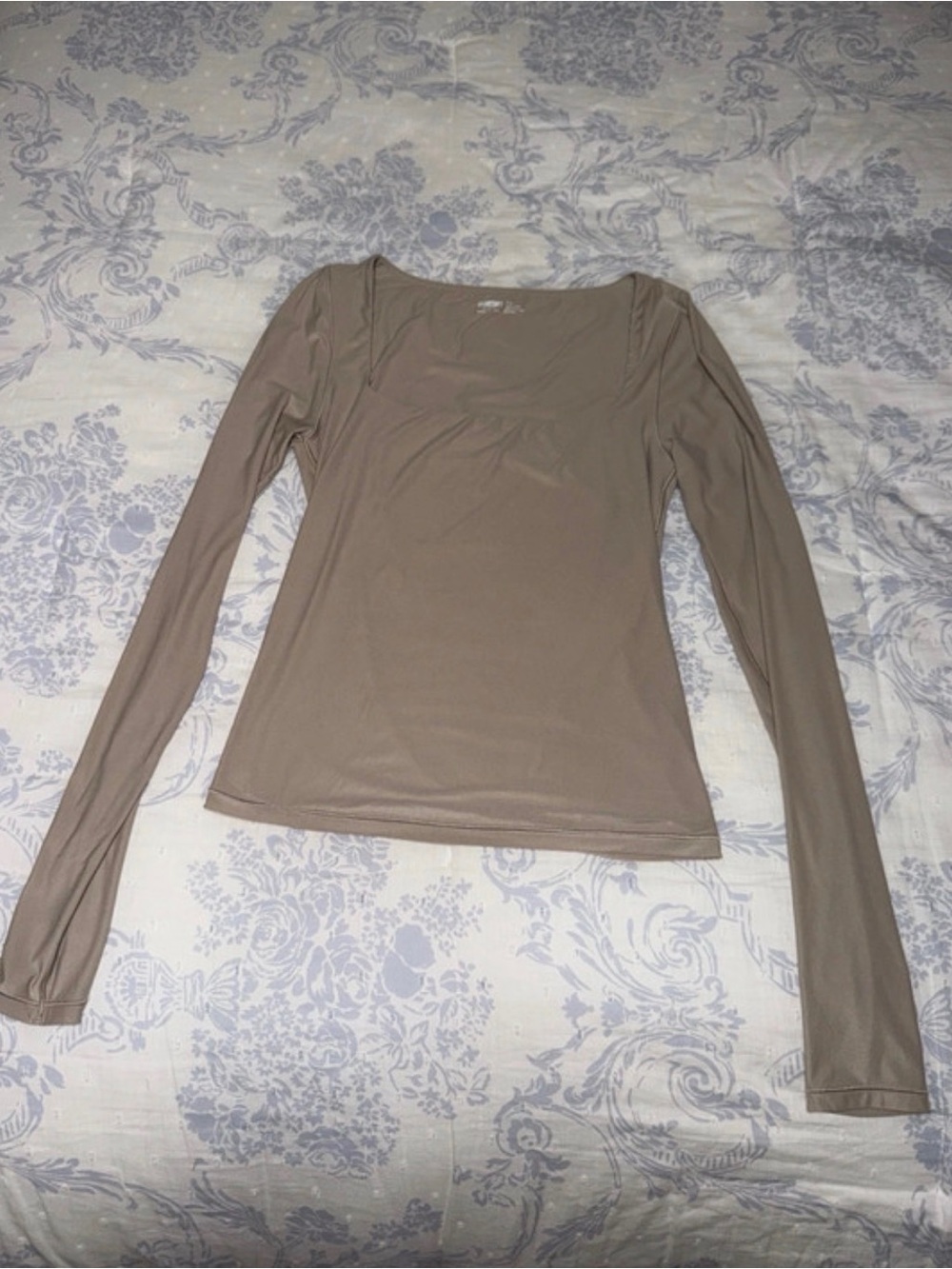 Aerie Smoothiez Long-Sleeve Square Neck Top - Taupe